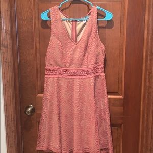 Mauve Pink lace mini v neck dress